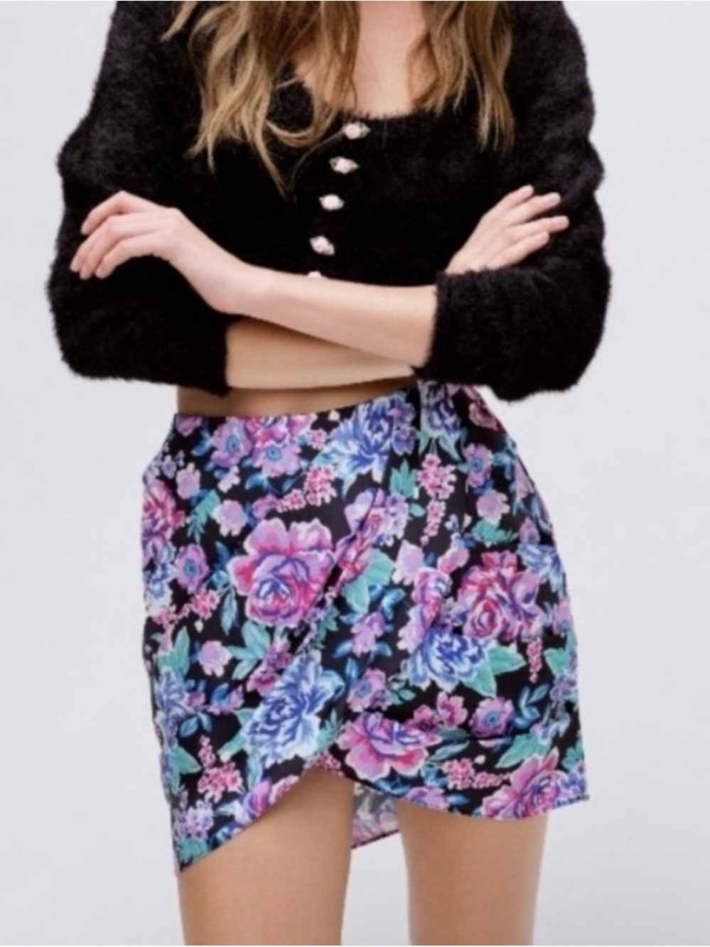 For Love & Lemons Women's Morgan Floral Printed Ruched Mini Skirt Size Small